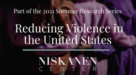 Overlay static image for video with title that says "Reducing Violence in the United States".